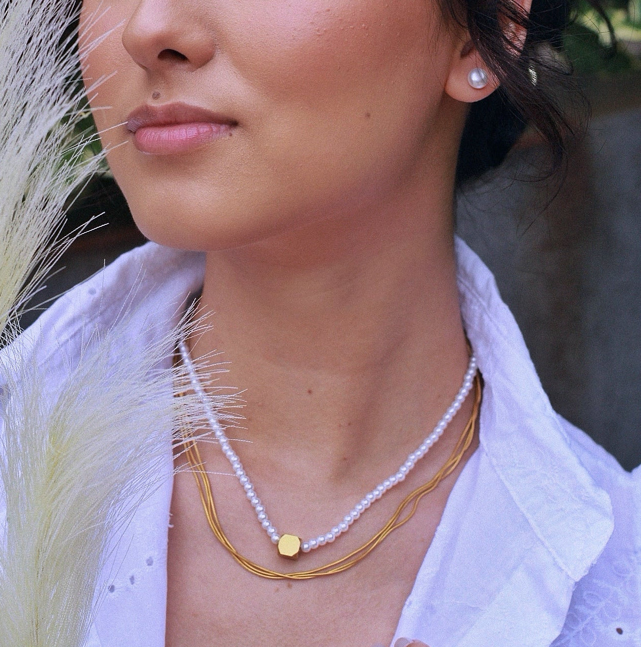 Conjunto mini pérola em aço