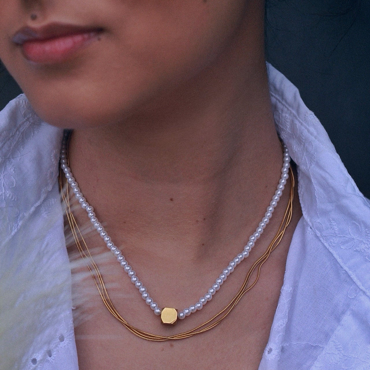 Conjunto mini pérola em aço