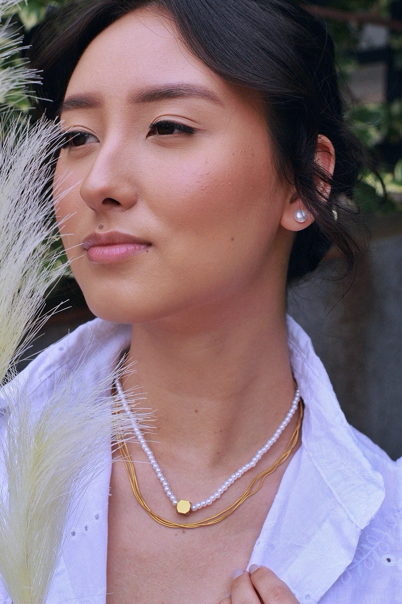 Conjunto mini pérola em aço