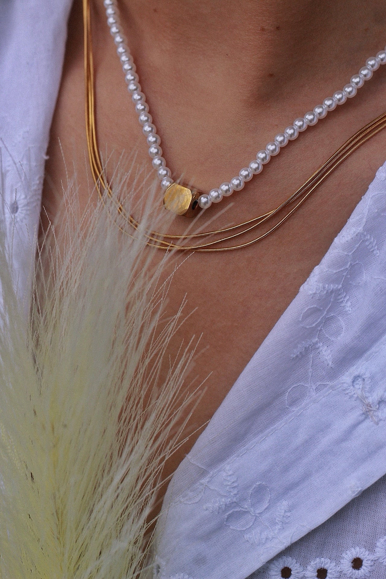 Conjunto mini pérola em aço