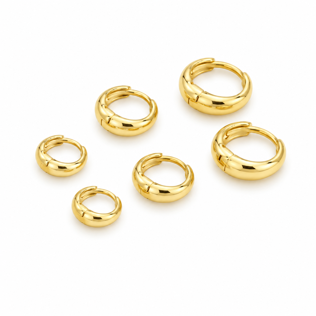 Trio de Argolas Ovaladas Lisas com Banho em Ouro