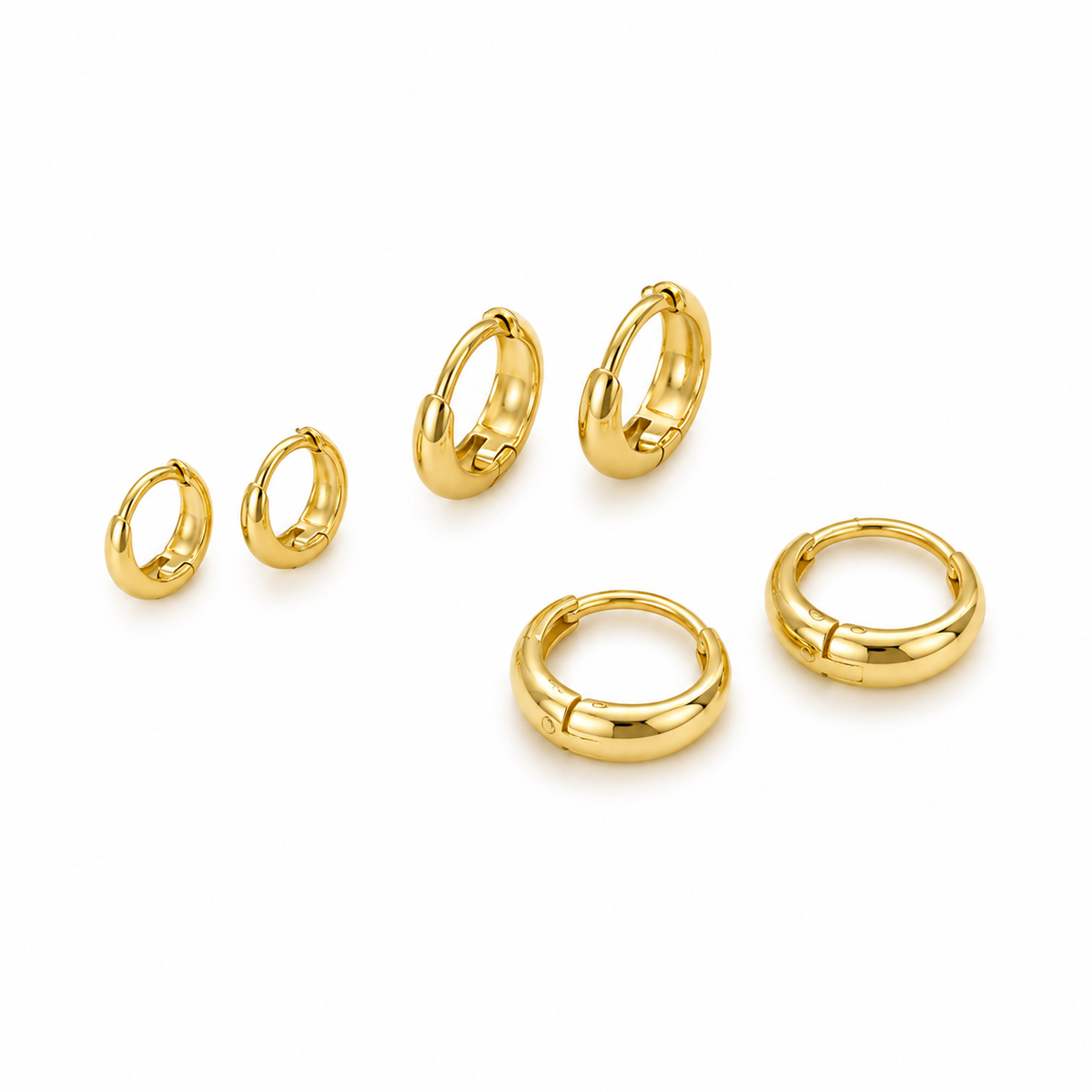 Trio de Argolas Ovaladas Lisas com Banho em Ouro