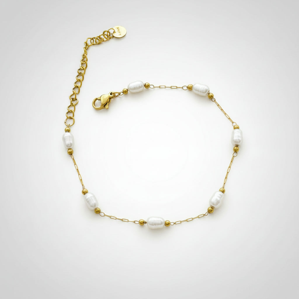 Pulseira em aço com mini pérolas orgânicas