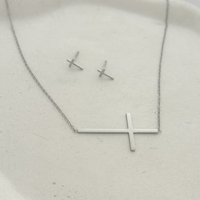 Conjunto cruz minimalista em aço