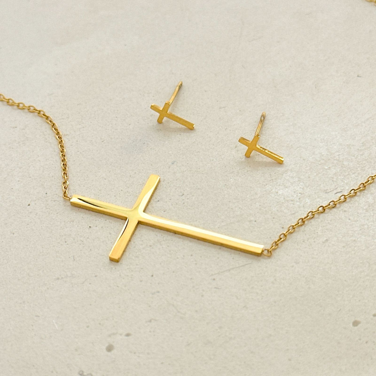 Conjunto cruz minimalista em aço