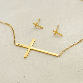 Conjunto cruz minimalista em aço